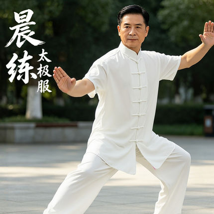 晨练太极服男春夏薄款太极拳八段锦练功服武术比赛表演新款太极服