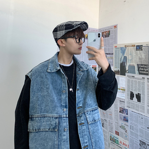 港风牛仔百搭马甲男无袖坎肩夹克外套牛仔衣XZ214-8 H10-P45图片