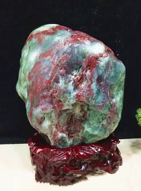 鸡血石天然奇石原石新中式摆件
