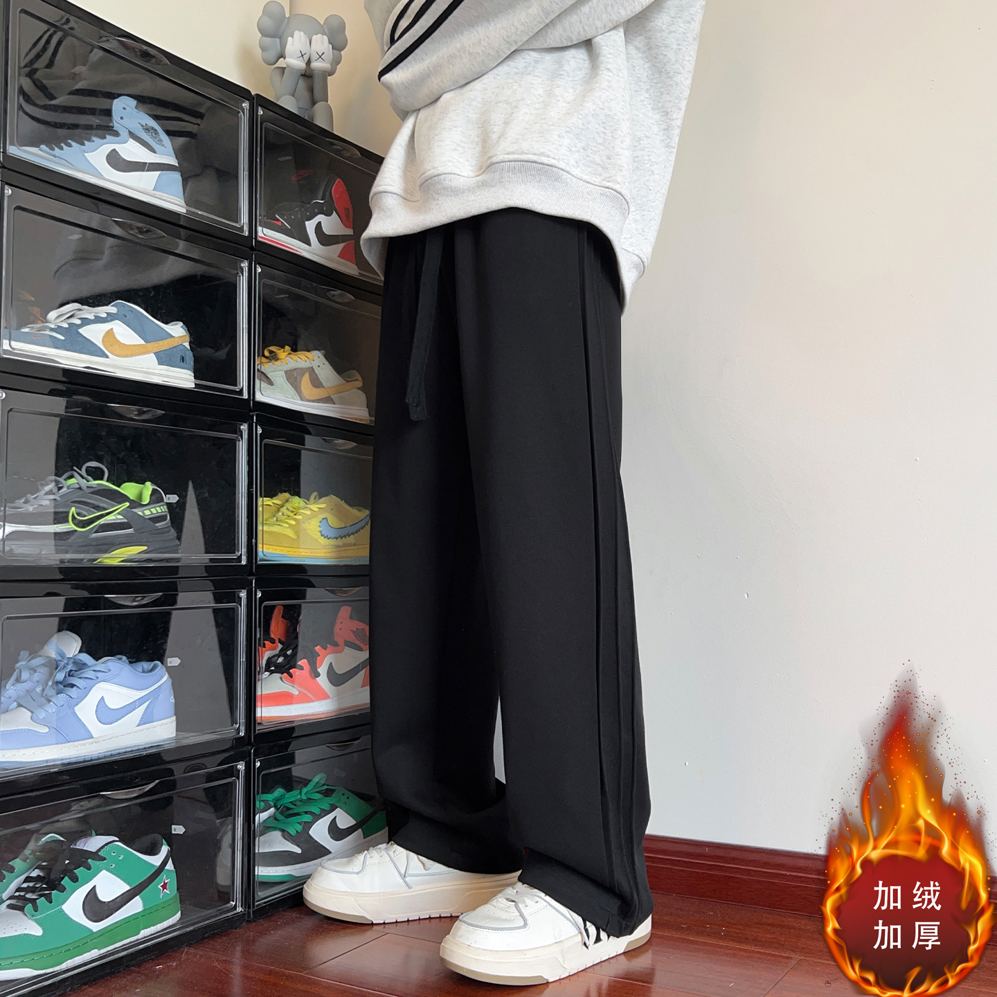 褶皱立体重磅卫裤男冬季加绒加厚