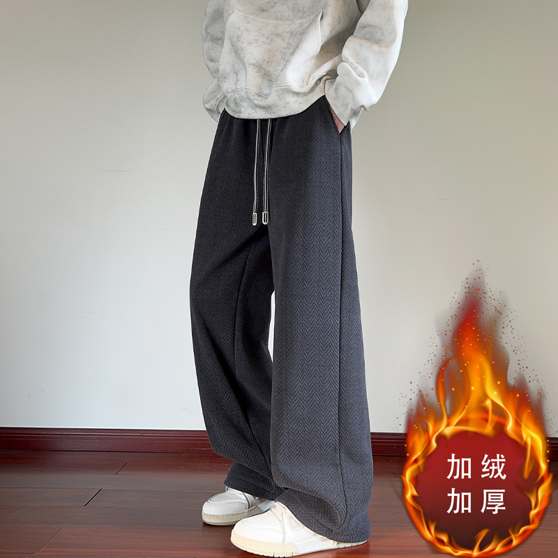 麦穗纹重磅卫裤男冬季新款青少年