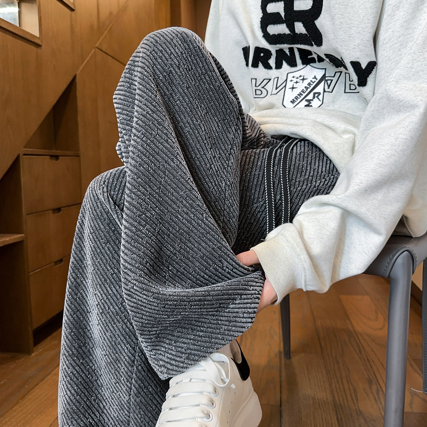 斑马纹裤子男款春季潮流美式宽松休闲裤潮牌青少年男生直筒阔腿裤