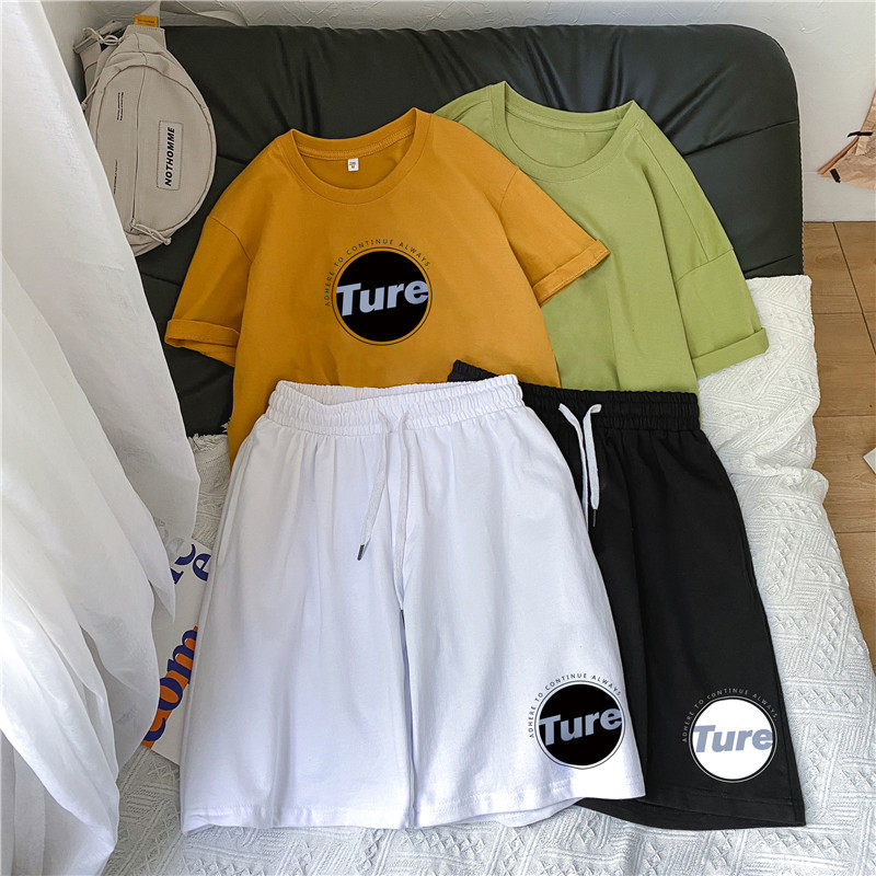 2021夏季新款寬鬆短袖套裝男沙灘褲潮