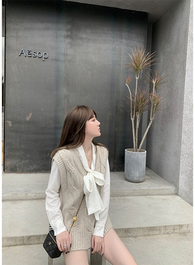 kkk studio驼色针织宽松打底马甲上衣可叠穿女中长款外穿毛衣背心