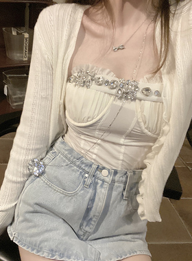 KKK STUDIO白色针织防晒开衫女夏新款长袖镂空薄款外搭短款上衣