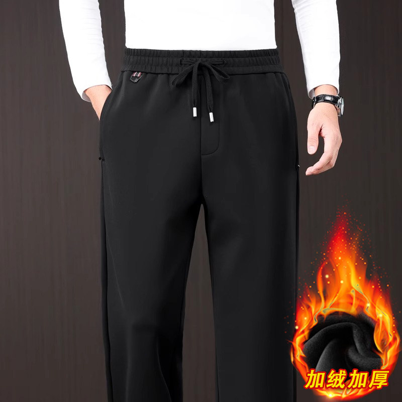 香港2025新款加绒休闲裤男士秋冬款桑蚕丝宽松运动裤中年爸爸裤子