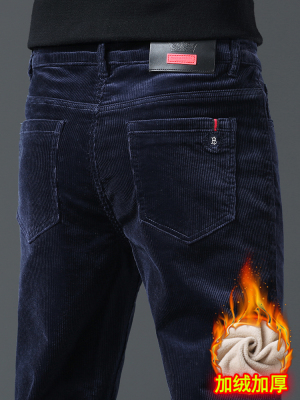 香港灯芯绒裤子男2025秋冬季加绒加厚修身直筒中年商务保暖长裤子