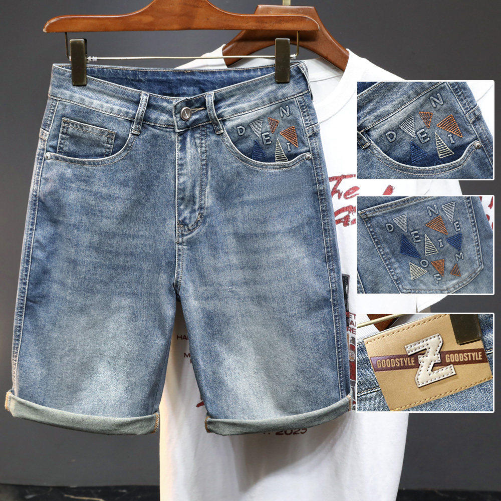 2026夏季新款牛仔裤男士休闲直筒宽松潮流刺绣牛仔短裤男款五分裤