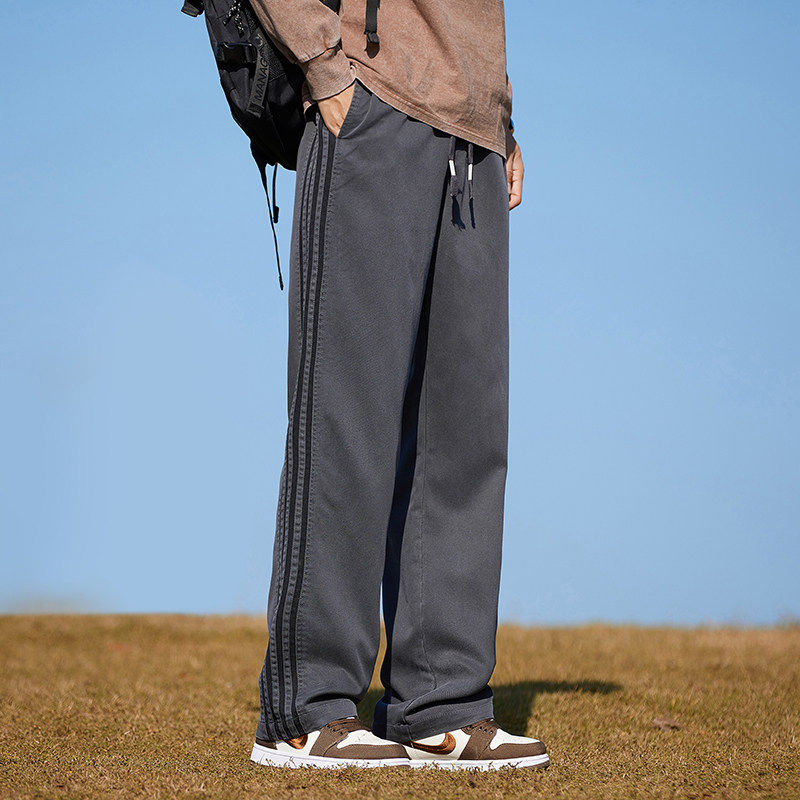 简约运动风条纹拼接直筒休闲裤男宽松抽绳长裤潮流男2026春秋新款,男装,休闲裤,淘宝优惠券,粉丝福利购,淘宝优惠卷