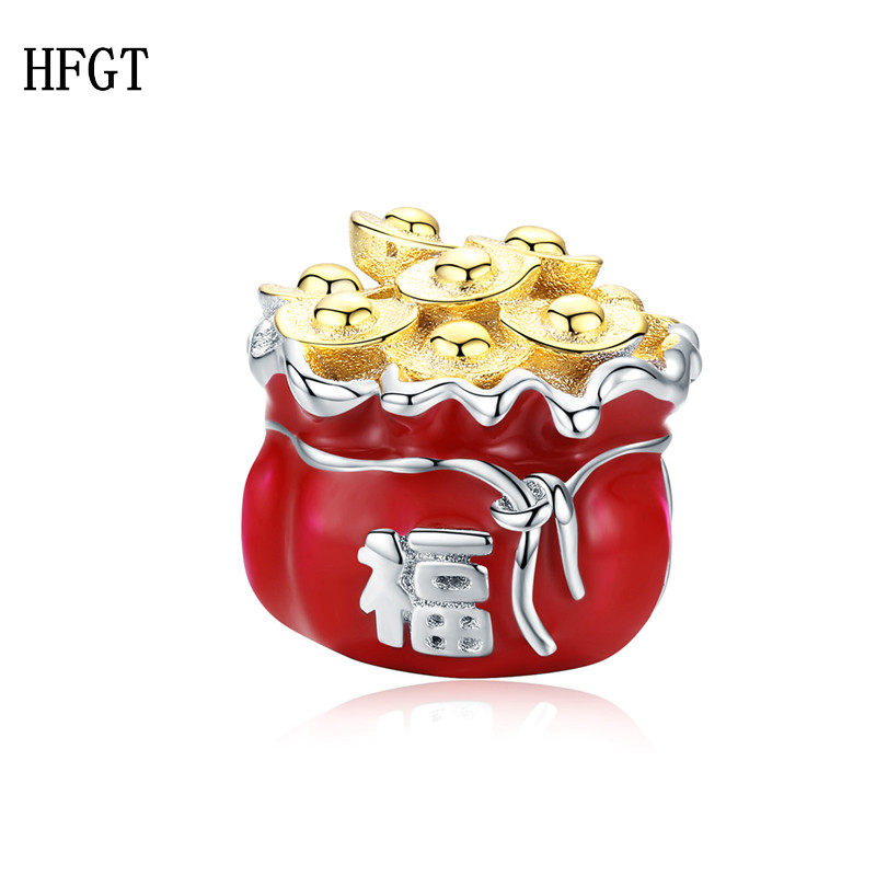 HFGT925纯银红色福袋金元宝珠子手链手镯项链吊坠 配件饰品串珠