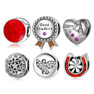 欧美高端手串S925纯银串珠奖章象征和平幸运串饰手链diy配件珠子