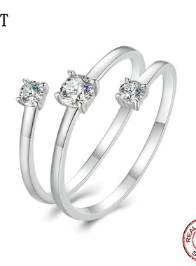 原创30分线条感缠绕戒指 小众设计双层s925纯银莫桑石指环配饰