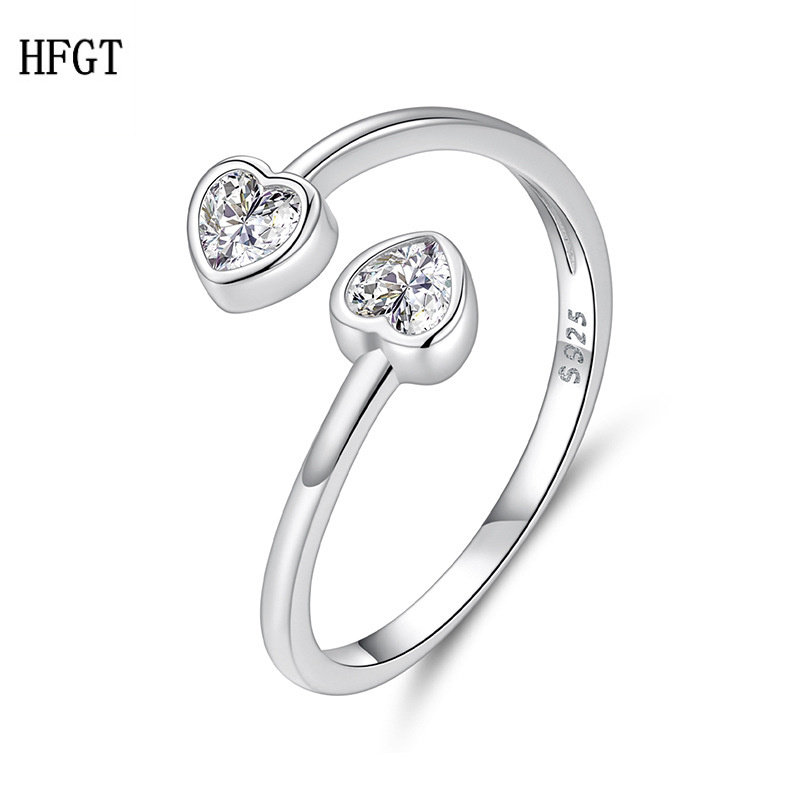 欧美饰品银饰新款s925纯银双爱心开口戒指情人节礼物心形戒指手饰