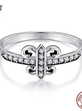 个性复古鸢尾花戒指s925纯银百搭高端个性指环女时尚饰品时尚首饰