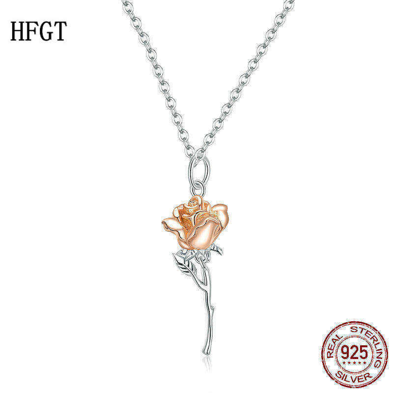 欧美高端首饰原创分色电镀玫瑰花s925银项链女 情人节礼物锁骨链