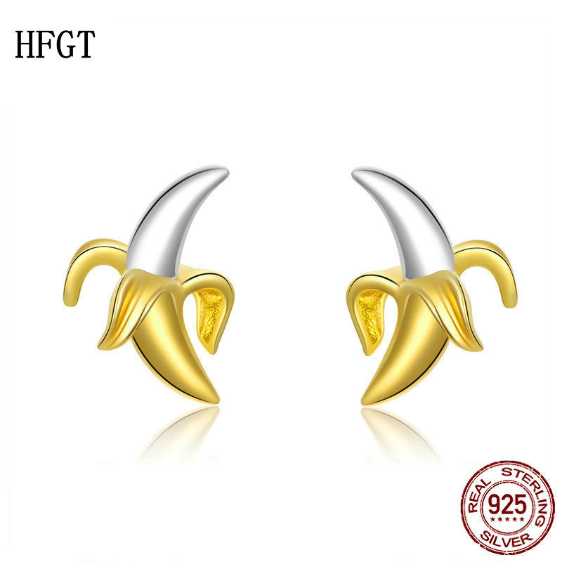 HFGT水果香蕉925纯银耳环女电镀分层欧美风防过敏个性925纯银耳钉