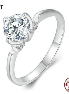 【送证书】闪耀一克拉莫桑石婚戒女 气质奢华s925银镀白金戒指