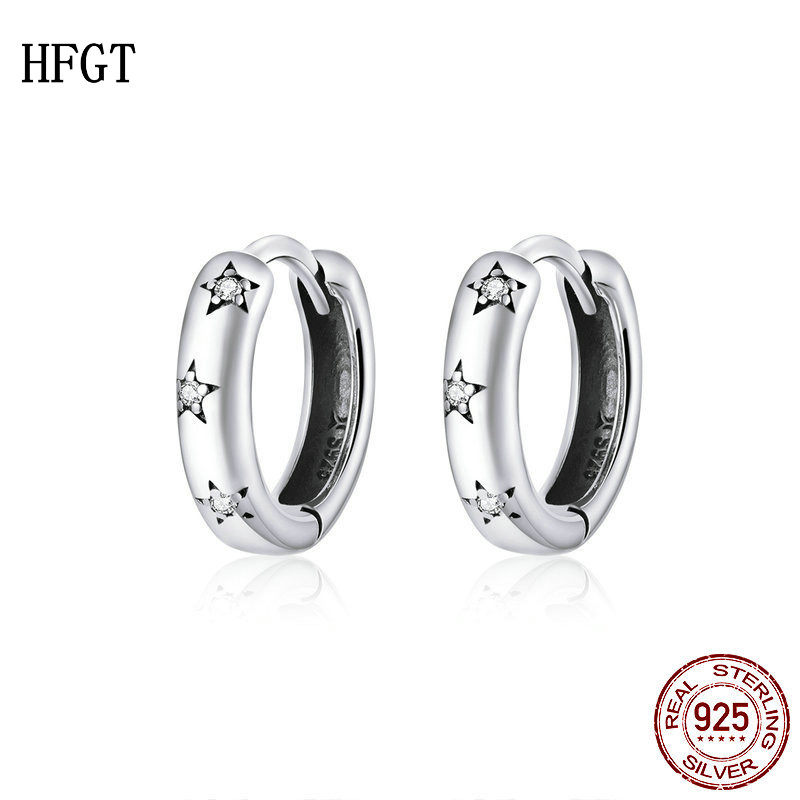 HFGT跨境纯银简约圈圈小巧耳扣星星耳钉欧美气质小耳饰防过敏耳环