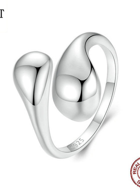 原创光面水滴开口戒指男女 冷淡高级感925纯银高端首饰戒指指环