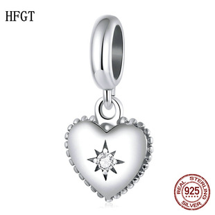 原创星爆爱心diy手链吊坠镶钻心形s925银珠子配饰串珠手串手工