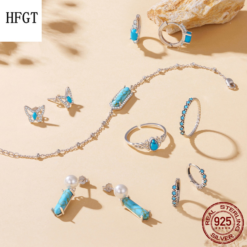 原创珍珠绿松石耳钉手链首饰套装