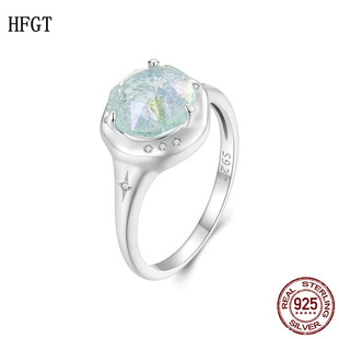 新款清透梦幻绿色冰锆戒指s925纯银星星繁星高端首饰百搭女饰品