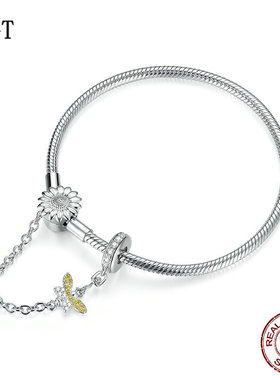 跨境雏菊小蜜蜂花园精灵基础手链简约田园风925银手镯奢华银饰