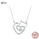 欧美原创闪耀锆石灵动猫咪项链女 简约可爱s925纯银爱心锁骨链