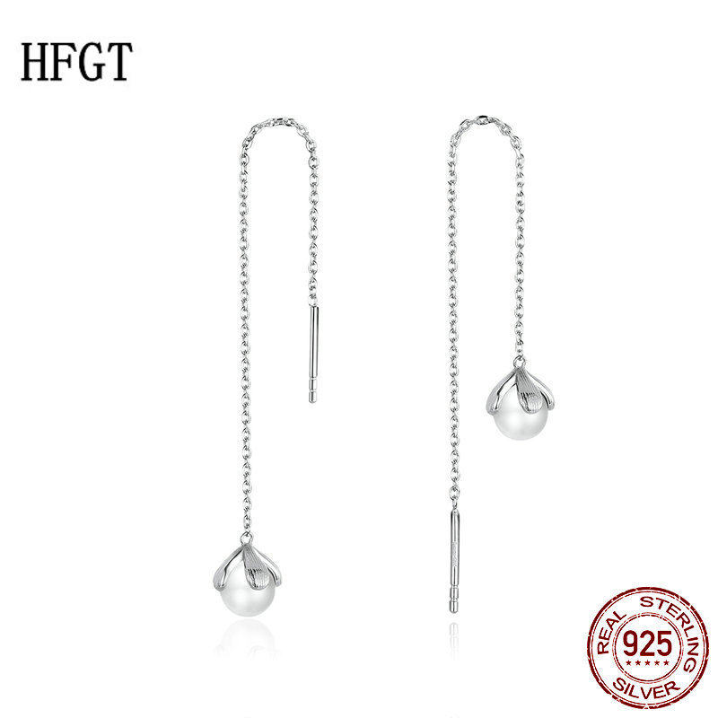 HFGT新款花蕊珍珠耳线气质女 时尚镀白金贝珠流苏耳环时尚个性