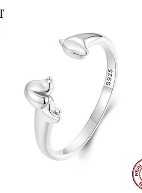 原创热卖款立体腊肠犬开口小狗戒指 简约动物925纯银高端首饰指环