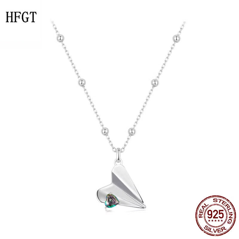 欧美原创炫彩爱心纸飞机项链 浪漫情人节925纯银锁骨链饰品礼物女