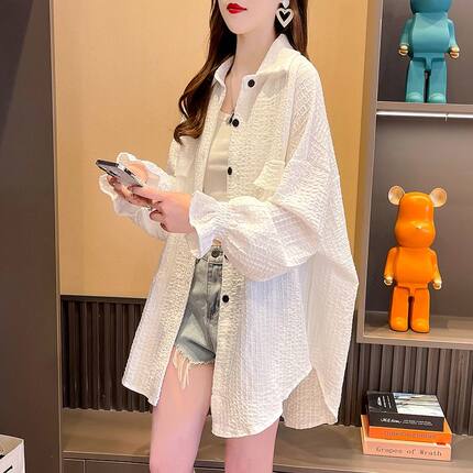 中长款薄款衬衫防晒衣女夏季2026新款冰丝宽松大码防晒服开衫外套