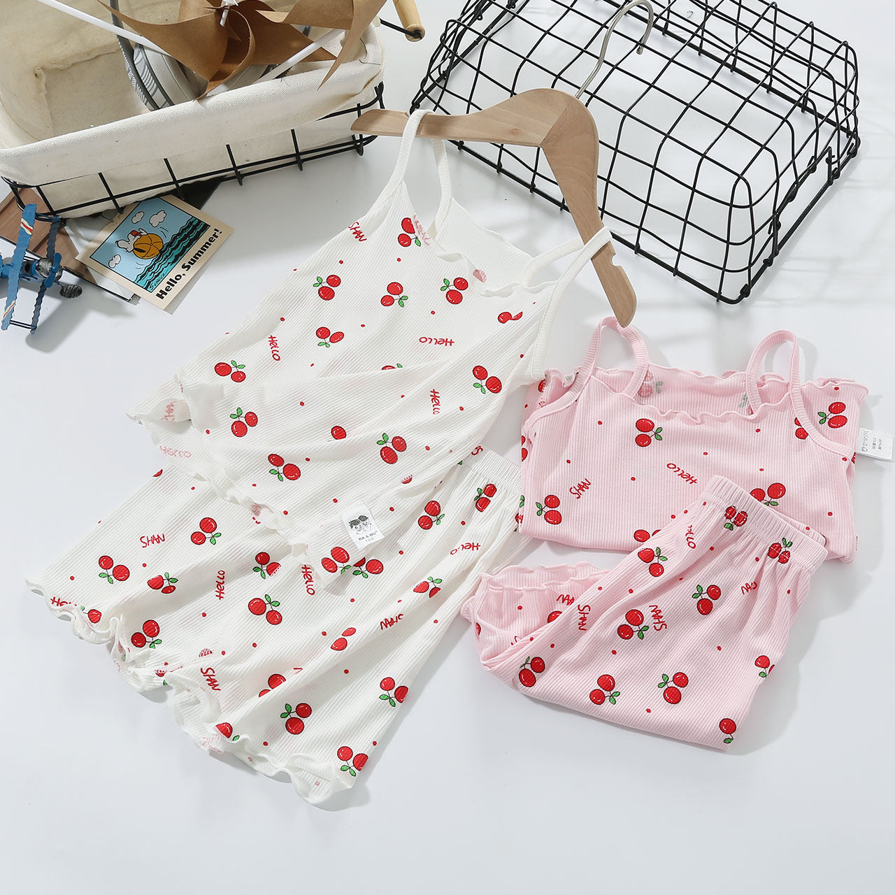 BABY VEST SET SUMMER LOUNGEWEAR SUSPENDERS THIN MODAL CLOTHES CHILDRENS GIRLS SHORTS PAJAMAS TWO-PIECE SET