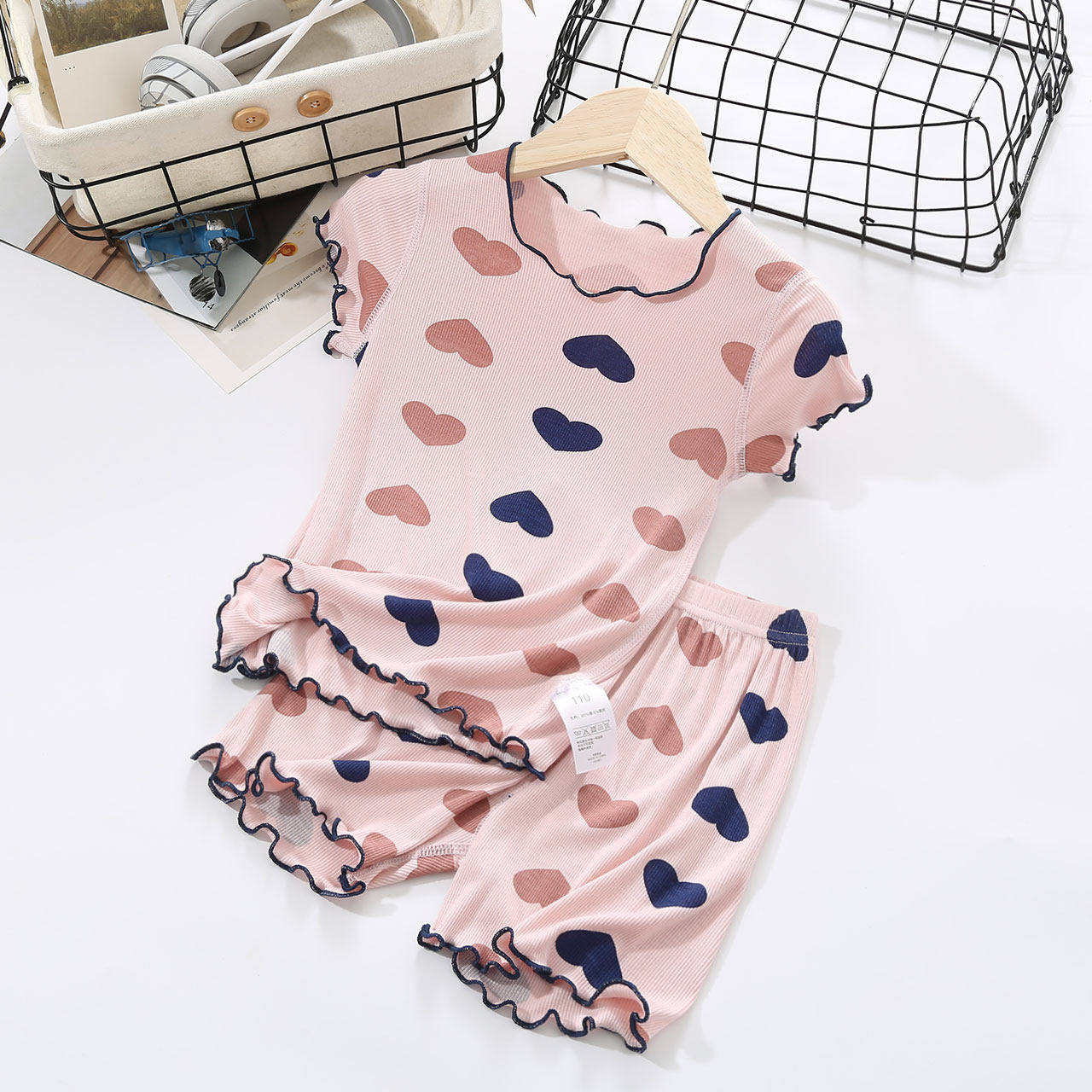 GIRLS HOME AIR CONDITIONED CLOTHES MODAL THIN SUMMER ICE SILK SHORT SLEEVE CHILDRENS PAJAMAS SET SHORTS TWO-PIECE SET