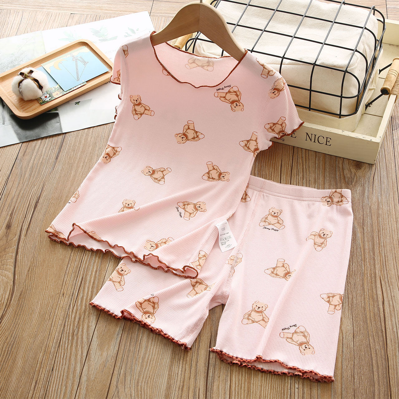 CHILDRENS PAJAMAS MODAL SUMMER THIN SHORT SLEEVE GIRLS SUMMER DRESS SET GIRLS ICE SILK SHORTS BABY LOUNGEWEAR