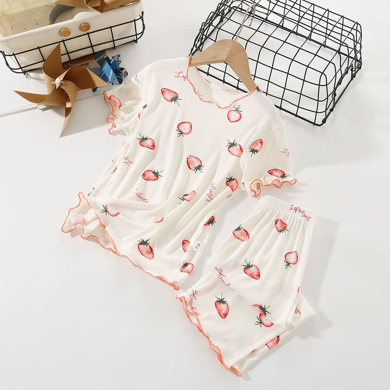 GIRLS PAJAMA SET SUMMER THIN BABY CHILDRENS LOUNGEWEAR AIR-CONDITIONED CLOTHES MODAL ICE SILK SHORT SLEEVE TWO-PIECE SET