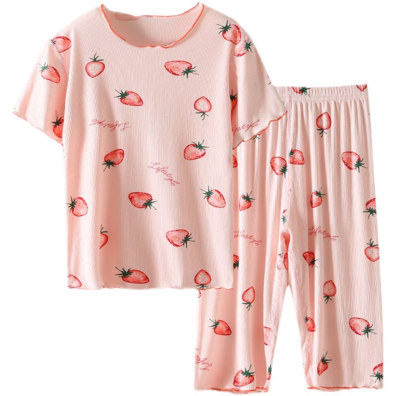 GIRLS PAJAMA SET SUMMER THIN BABY CHILDRENS LOUNGEWEAR AIR-CONDITIONED CLOTHES MODAL ICE SILK SHORT SLEEVE TWO-PIECE SET