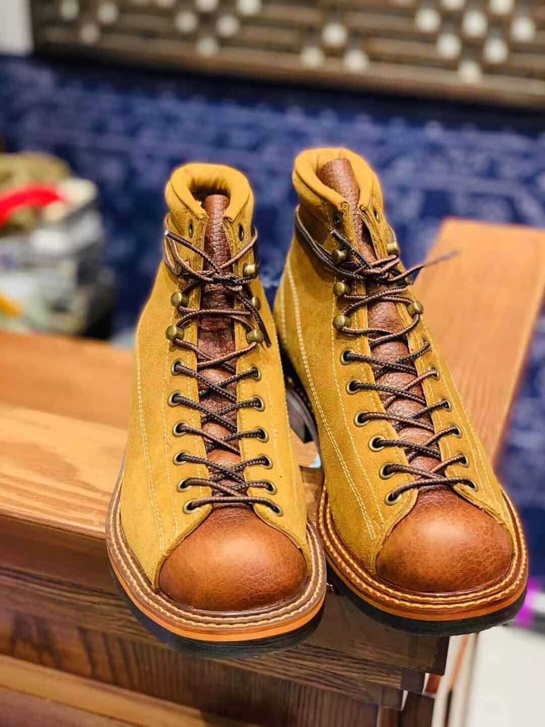 机车情侣百搭圆头短脸wing工装靴