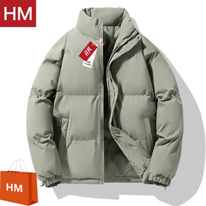 HM正品反季羽绒棉服男纯色美式休闲棉袄2024秋冬新款潮流连帽棉衣
