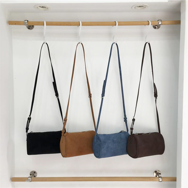 小脏柜 小众秋冬新款麂皮绒手提笔筒包复古百搭手拎单肩斜挎小包