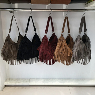 小脏柜 自制小众复古美拉德磨砂麂皮绒流苏包手提腋下包ins斜挎包