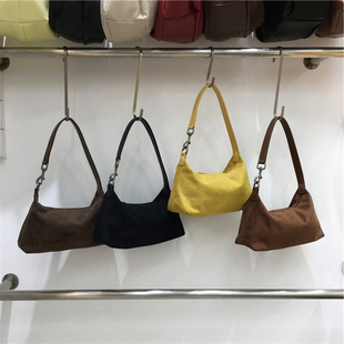 小脏柜 新款磨砂麂皮绒手提包手拎复古月牙饺子包通勤腋下斜挎包