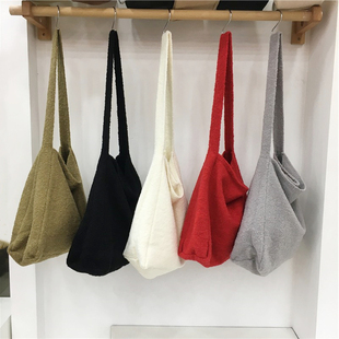 小脏柜 秋冬毛呢料大包极简松弛托特包日韩新款大容量软软斜挎包