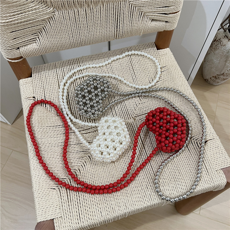 小脏柜 2025春夏mini可爱手工串珠精致造型斜挎小包包爱心珍珠包