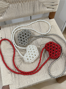 小脏柜 2025春夏mini可爱手工串珠精致造型斜挎小包包爱心珍珠包