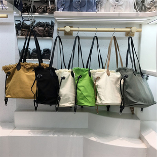 小脏柜 大容量帆布撞色单肩包男女通勤托特包流带装饰腋下电脑包