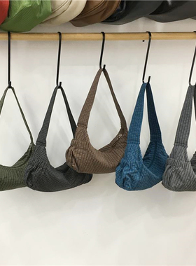 小脏柜 2025新款韩国小众尼龙布格子手提腋下hobo包休闲百搭单肩