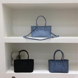 小脏柜 2025韩版春夏包包仿牛仔高级感手拎包小众百搭斜挎托特包