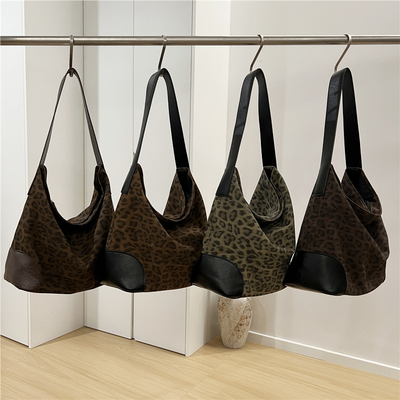 小脏柜 豹纹包包秋冬时尚撞色大容量托特包复古慵懒风通勤单肩包