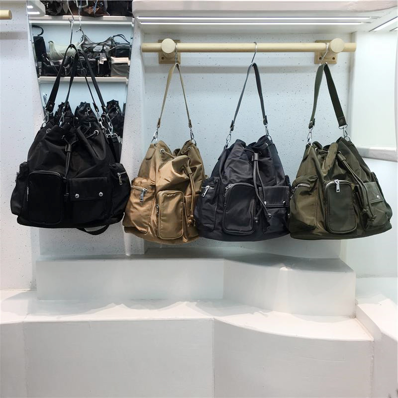 小脏柜 韩国新款多口袋抽绳尼龙双肩包大容量休闲旅行单肩托特包,箱包皮具/热销女包/男包,通用款女包,淘宝优惠券,粉丝福利购,淘宝优惠卷